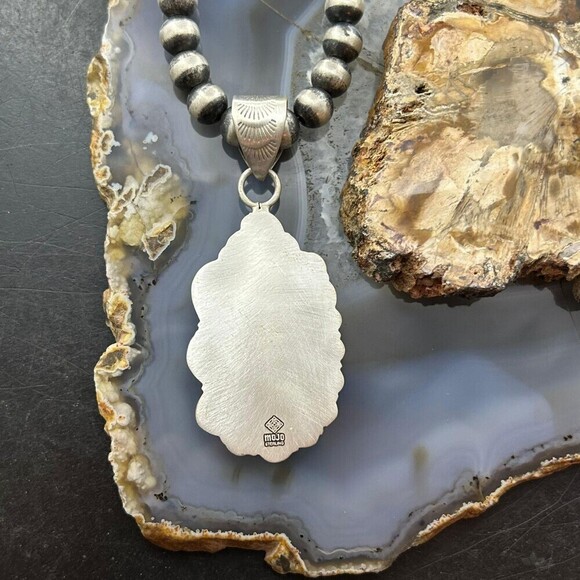 Sterling Southwestern Style Rectangle Petrified Plume Agate Decorated Pendant - Picture 7 of 10